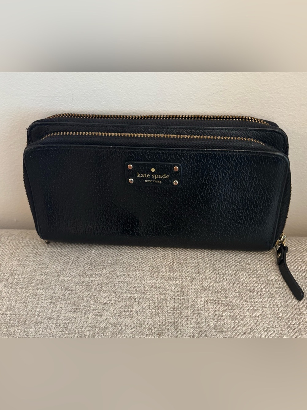 Kate Spade New York Grove Street Anita Double Zip Wristlet Wallet Black Leather